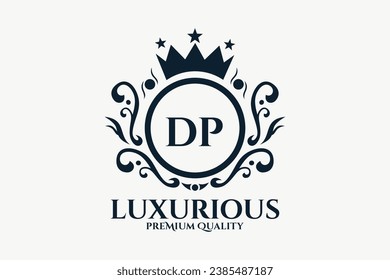 Letra inicial modelo con logotipo de lujo real DP en arte vectorial para ilustración vectorial de marca de lujo.
