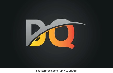 Initial Letter DQ Logo Design With Swoosh. Creative And Modern DQ Logo Design on Black Background.