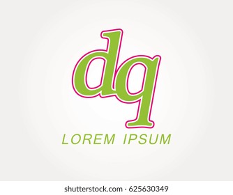 Initial letter dq logo. Monogram lowercase italic