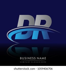 initial letter DR logotype company name colored blue and grey swoosh design. vector logo for business and company identity.