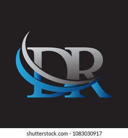 initial letter DR logotype company name colored blue and grey swoosh design. vector logo for business and company identity.