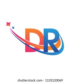 initial letter DR logotype company name colored orange, red and blue swoosh star design. vector logo for business and company identity.