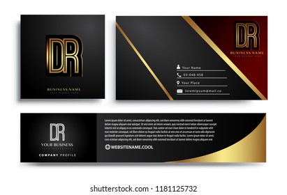 initial letter DR logotype company name colored gold elegant design. Vector sets for business identity on black background.