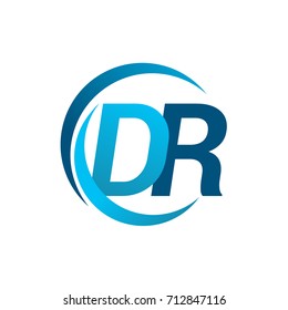 initial letter DR logotype company name blue circle and swoosh design. vector logo for business and company identity.