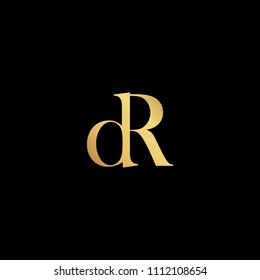 Initial letter DR RD minimalist art  logo, gold color on black background