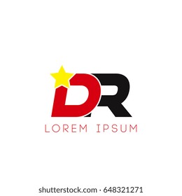 Initial letter dr yellow star logo red black