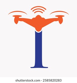 Initial Letter I Drone Logo Design Concept For Agriculture Irrigation Sigh Vector And Template