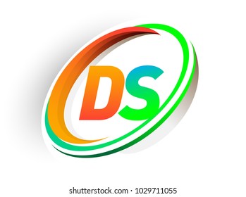 initial letter DS logotype company name colored orange and green circle and swoosh design, modern logo concept. vector logo for business and company identity.