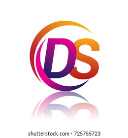 initial letter DS logotype company name orange and magenta color on circle and swoosh design. vector logo for business and company identity.