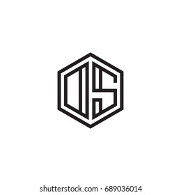 Initial letter DS, OS, minimalist line art monogram hexagon logo, black color