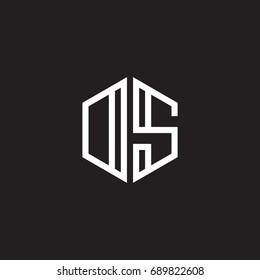 Initial letter DS, OS, minimalist line art monogram hexagon shape logo, white color on black background