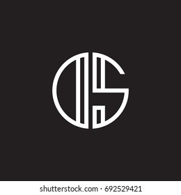Initial letter DS, OS, minimalist line art monogram circle shape logo, white color on black background