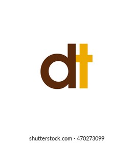 Initial letter DT brown yellow color logo