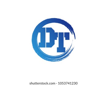 Initial letter DT logo with blue zen brush