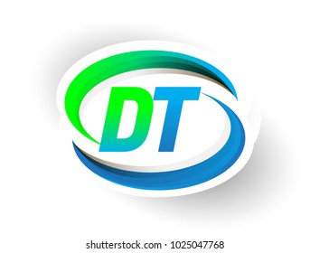 initial letter DT logotype company name colored blue and green swoosh design, modern logo concept. vector logo for business and company identity.

