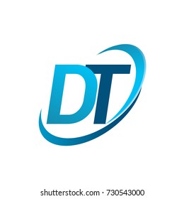 initial letter DT logotype company name colored blue swoosh design concept. vector logo for business and company identity.