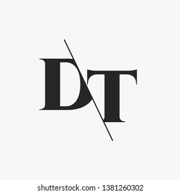 Initial Letter DT Monogram Sliced. Modern logo template isolated on gray background