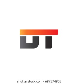 Initial letter DT, straight linked line bold logo, gradient fire red black colors