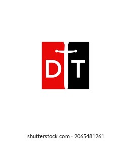 initial letter DT sword logo design vector template