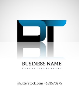 Initial letter DT uppercase modern and simple logo linked blue and black colored, isolated in white background. Vector design for company identity.