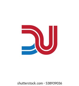 Initial Letter DU Linked Design Logo Red Blue