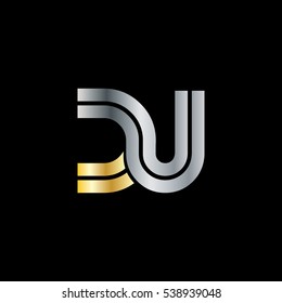 Initial Letter DU Linked Design Logo Silver Gold