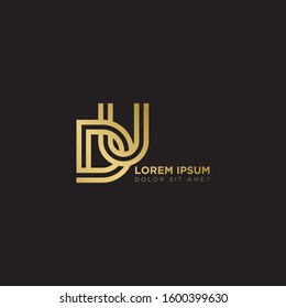 Initial Letter DU linked uppercase overlap modern gold logo vector design template. Suitable for business, consulting group company.
