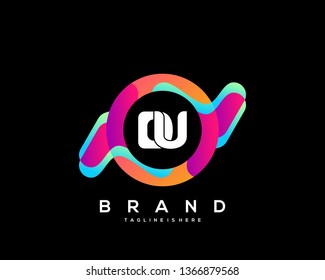 Initial letter DU logo with colorful circle background, letter combination logo design for creative industry, web, business and company. - Vector