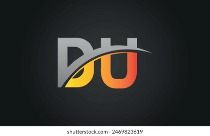 Initial Letter DU Logo Design With Swoosh. Creative And Modern DU Logo Design on Black Background.