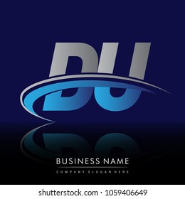 initial letter DU logotype company name colored blue and grey swoosh design. vector logo for business and company identity.