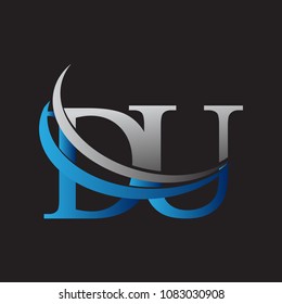 initial letter DU logotype company name colored blue and grey swoosh design. vector logo for business and company identity.