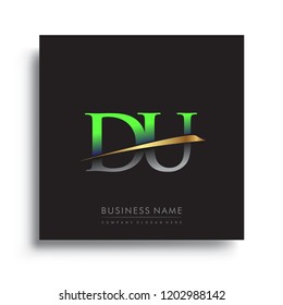initial letter DU logotype company name colored green and gold swoosh design. vector logo for business and company