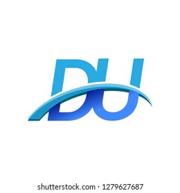 initial letter DU logotype company name colored blue and swoosh design. vector logo for business and company identity.
