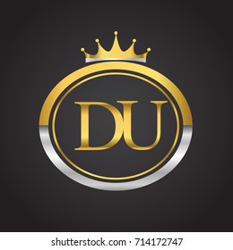 initial letter DU logotype company name with oval shape and crown, gold and silver color. vector logo for business and company identity.