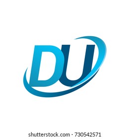 initial letter DU logotype company name colored blue swoosh design concept. vector logo for business and company identity.