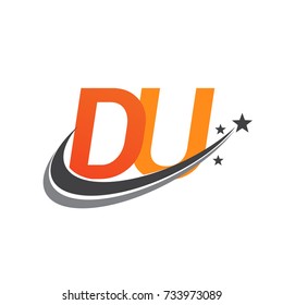 initial letter DU logotype company name colored orange and grey swoosh star design. vector logo for business and company identity.