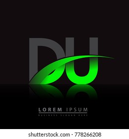 initial letter DU logotype company name colored green and black swoosh design. vector logo for business and company identity.
