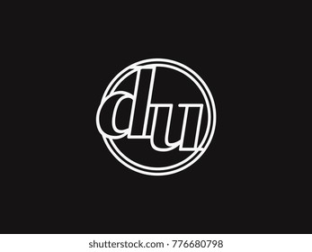 Initial letter du lowercase outline inside the circle logo template white on black background