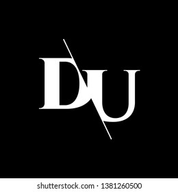 Initial Letter DU Monogram Sliced. Modern logo template isolated on black background