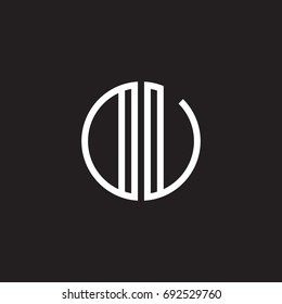 Initial letter DU, OU, DV, OV, minimalist line art monogram circle shape logo, white color on black background