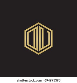 Initial letter DU, OU, minimalist line art hexagon logo, gold color on black background