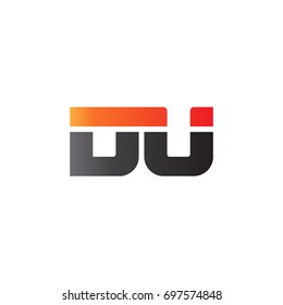 Initial letter DU, straight linked line bold logo, gradient fire red black colors