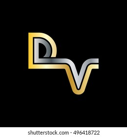 Initial Letter DV Linked Design Logo Gold Silver