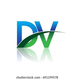 initial letter DV logotype company name colored blue and green swoosh design. vector logo for business and company identity.
