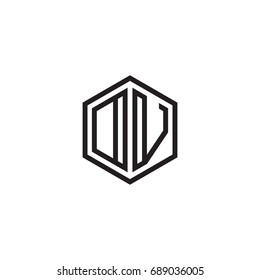 Initial letter DV, OV, minimalist line art monogram hexagon logo, black color