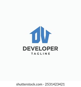 Initial letter DV simple house shape modern logo design vector icon illustration. DV monogram home logo