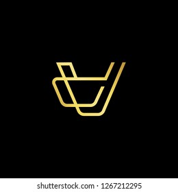 Initial letter DV VD minimalist art logo, gold color on black background.