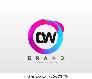 Initial letter DW logo with colorful circle background, letter combination logo design for creative industry, web, business and company. - Vector