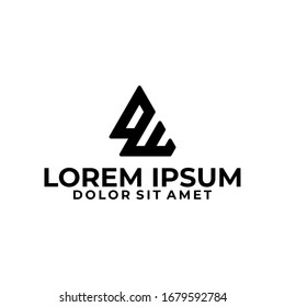 Initial letter DW logo template with geometric triangle line art illustration in flat design monogram symbol