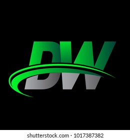 initial letter DW logotype company name colored green and black swoosh design. vector logo for business and company identity.